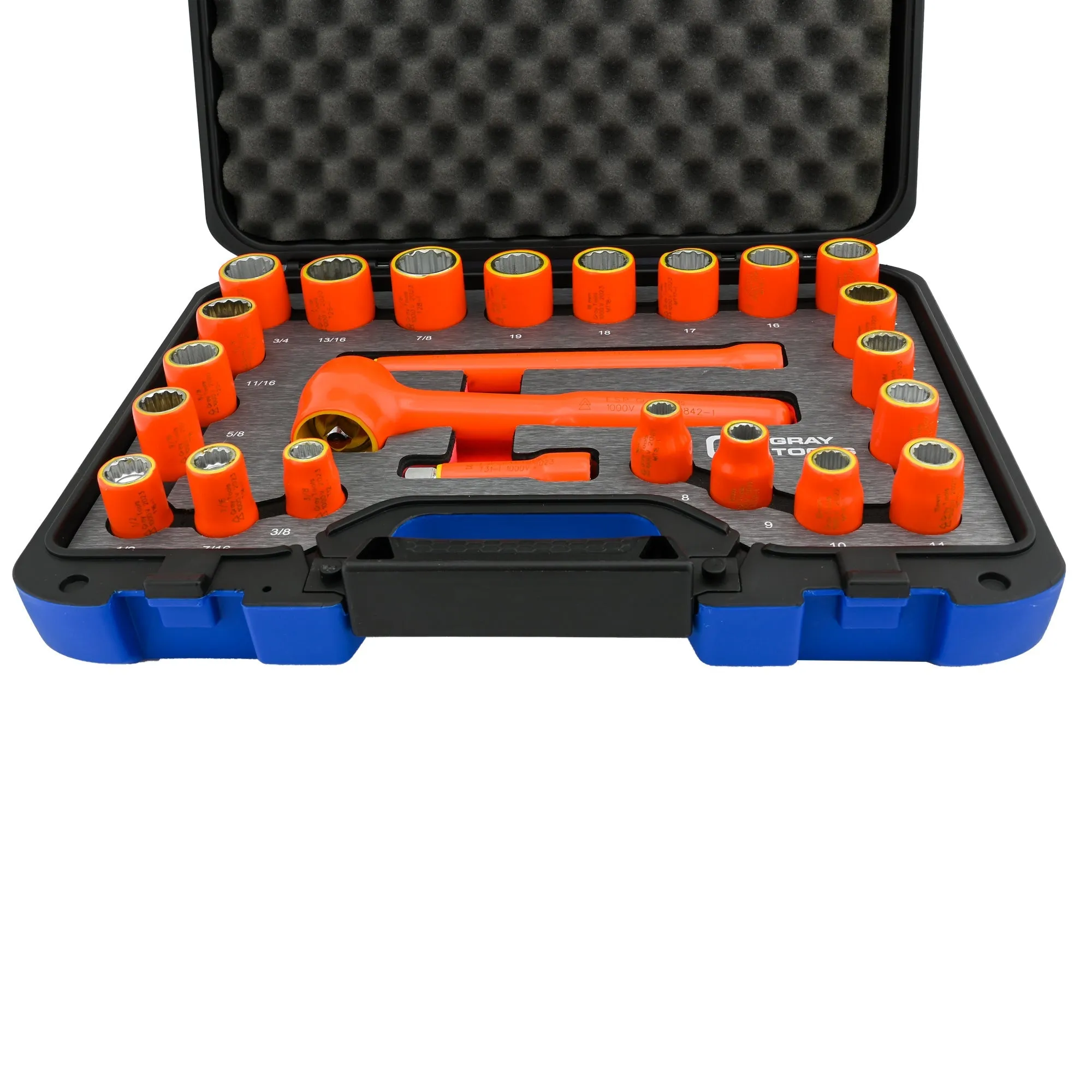 24 Piece 3/8" Drive 12 Point SAE and Metric, Standard Socket and Attachments Set, 1000V Insulated