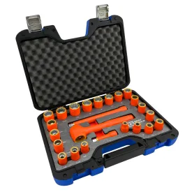 24 Piece 3/8" Drive 12 Point SAE and Metric, Standard Socket and Attachments Set, 1000V Insulated