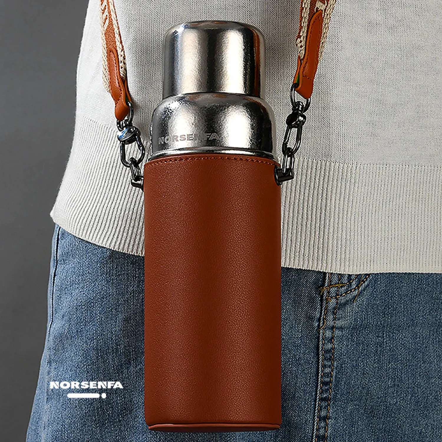 450ml Double-Walled Titanium Water Bottle Vacuum Insulated Filter Portable leather cup sleeve Leak-Proof Travel Outdoor