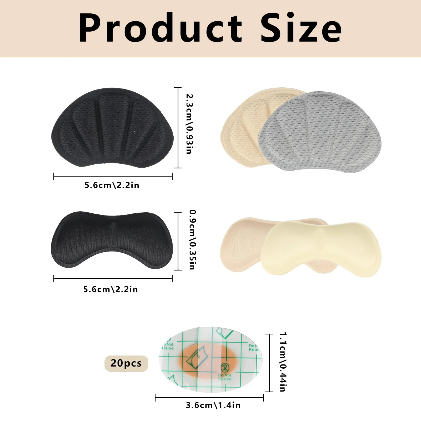 6 pairs of heel pads for shoes that are too big & 20 anti-slip heel pads, wear-resistant, self-adhesive heel cushions, heel pads for shoes, shoe inserts for shoes that are too big, shoe reducers, heel protectors