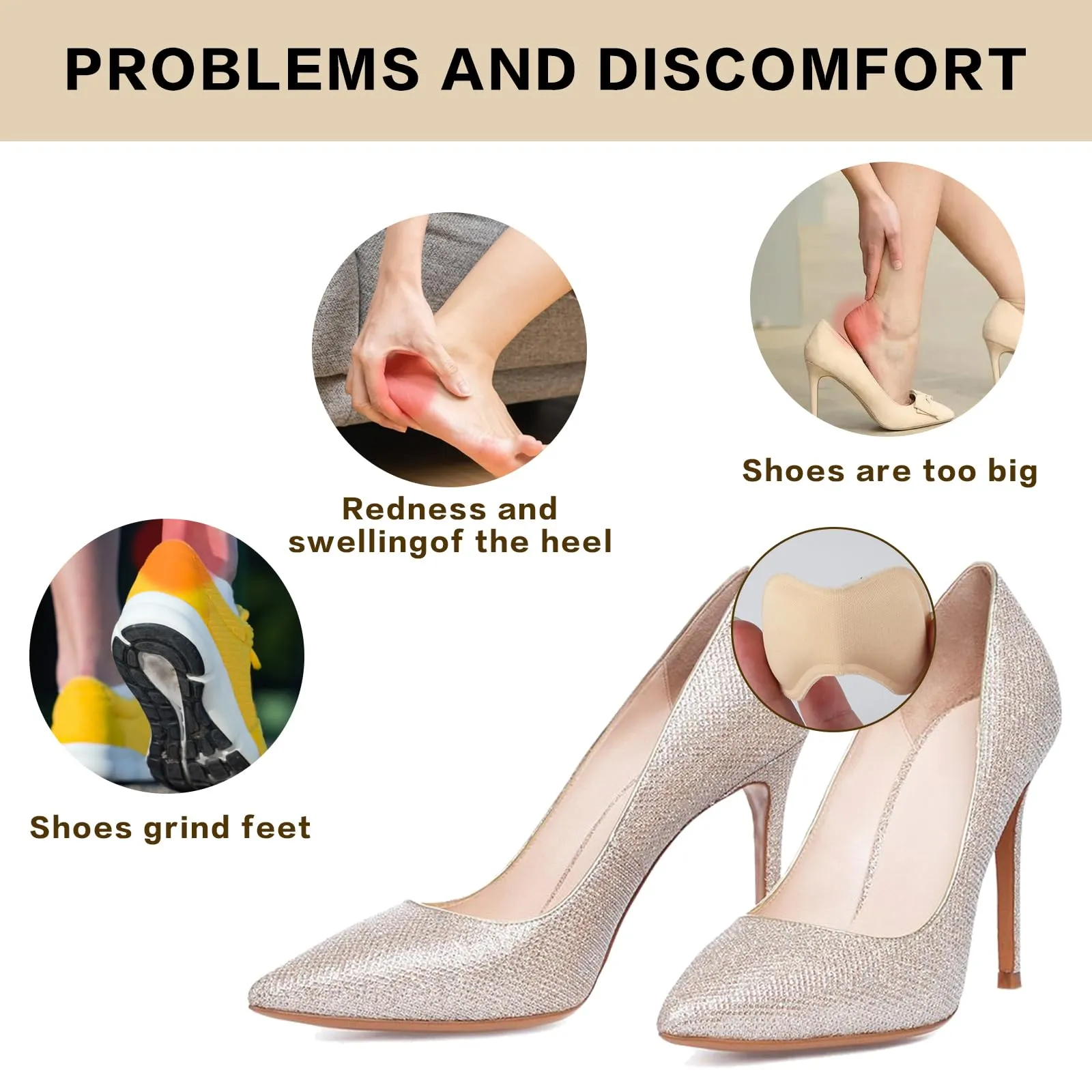 6 pairs of heel pads for shoes that are too big & 20 anti-slip heel pads, wear-resistant, self-adhesive heel cushions, heel pads for shoes, shoe inserts for shoes that are too big, shoe reducers, heel protectors