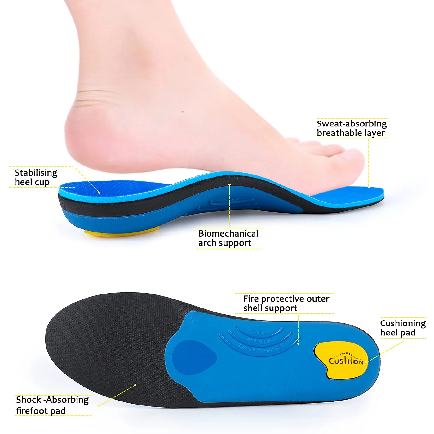 Arch Support Insertion Plantar Fasciitis Relieves Insoles Flat Feet Orthopedic Insoles Shock Absorption Comfortable Inserts MEN (7-7 1/2) | WOMEN (9-9 1/2) --260MM-10.25" Blue