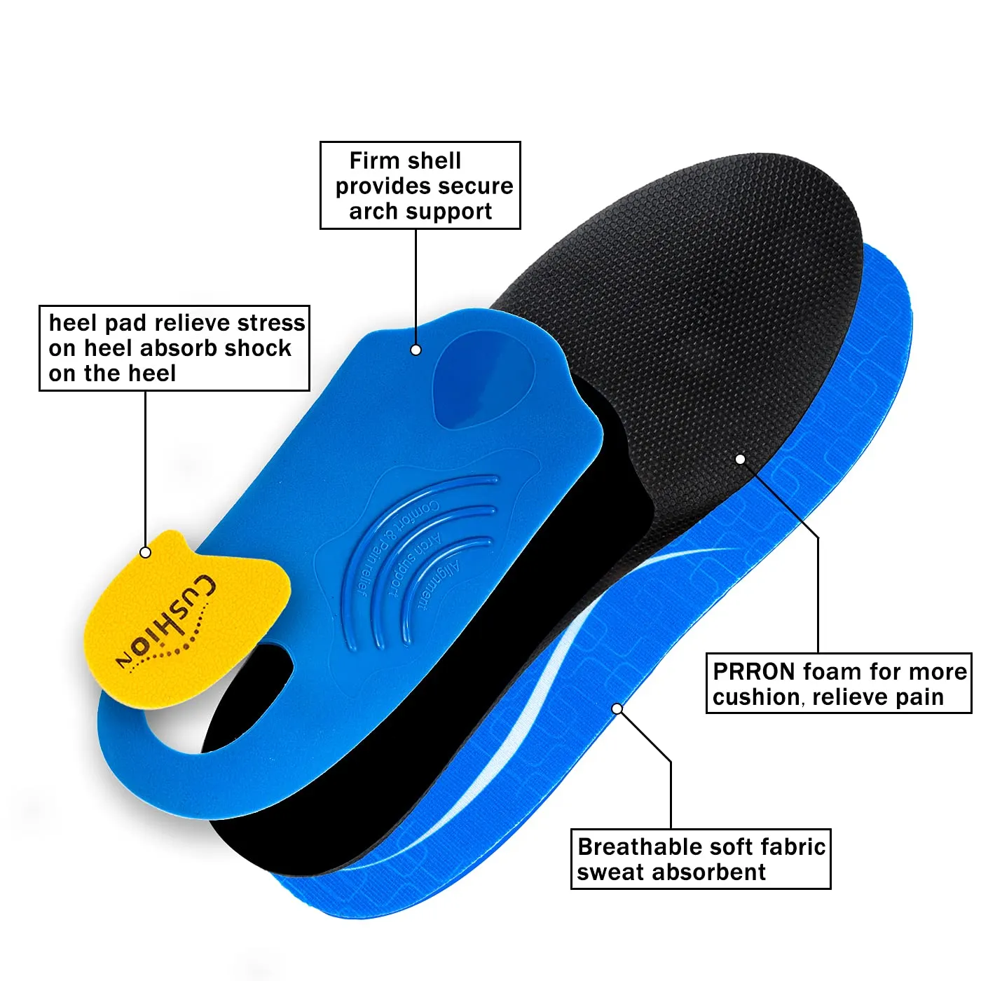 Arch Support Insertion Plantar Fasciitis Relieves Insoles Flat Feet Orthopedic Insoles Shock Absorption Comfortable Inserts MEN (7-7 1/2) | WOMEN (9-9 1/2) --260MM-10.25" Blue