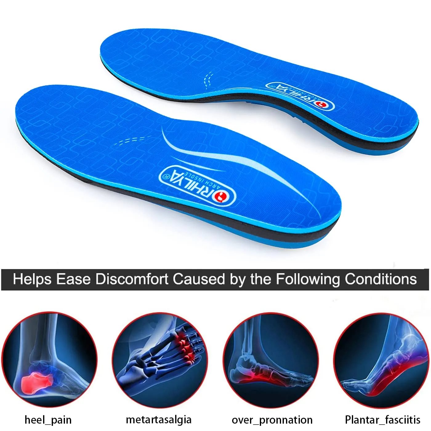 Arch Support Insertion Plantar Fasciitis Relieves Insoles Flat Feet Orthopedic Insoles Shock Absorption Comfortable Inserts MEN (7-7 1/2) | WOMEN (9-9 1/2) --260MM-10.25" Blue