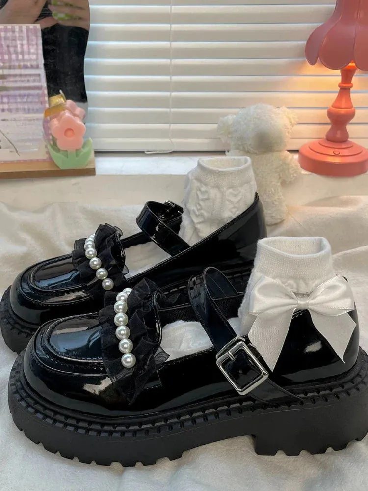 binfenxie  -   Summer Mary Janes Japanese Style Fashion Shoes Girls Lolita Kawaii Black Shoes Beaded Buckle Vintage Sandals Woman Casual