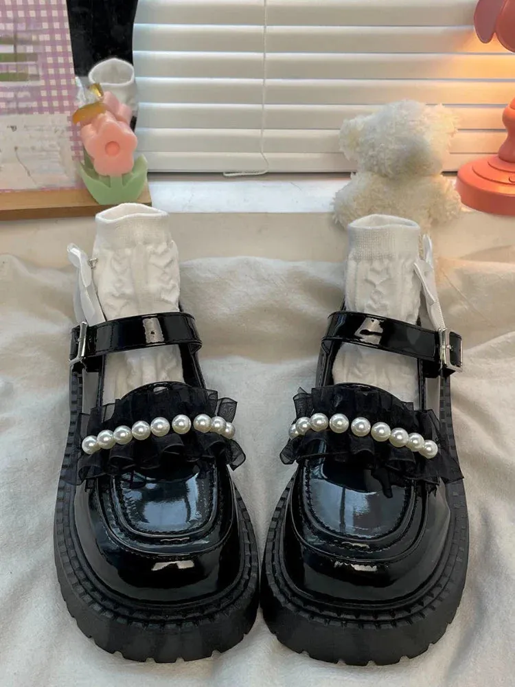 binfenxie  -   Summer Mary Janes Japanese Style Fashion Shoes Girls Lolita Kawaii Black Shoes Beaded Buckle Vintage Sandals Woman Casual