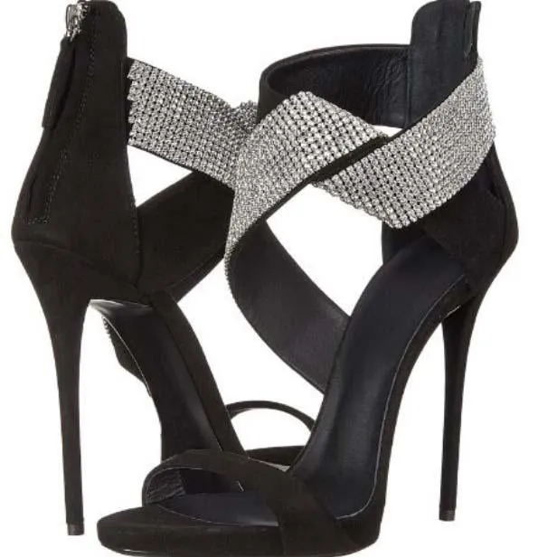 Black High Heel Embellished Buckle Sandals