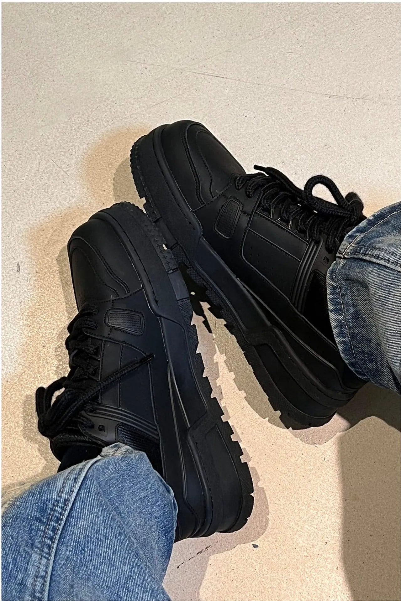 Black Lace-Up Sneakers