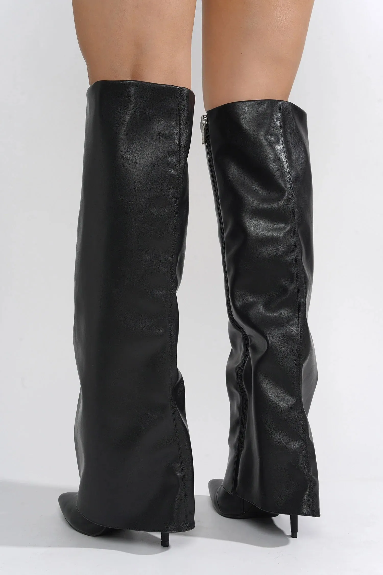 Black Womens Pointy Knee High Stiletto High Heel Boots