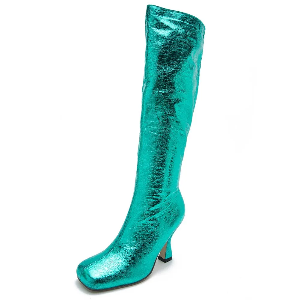 Bling Fashion Chunky Heel Shiny Boots