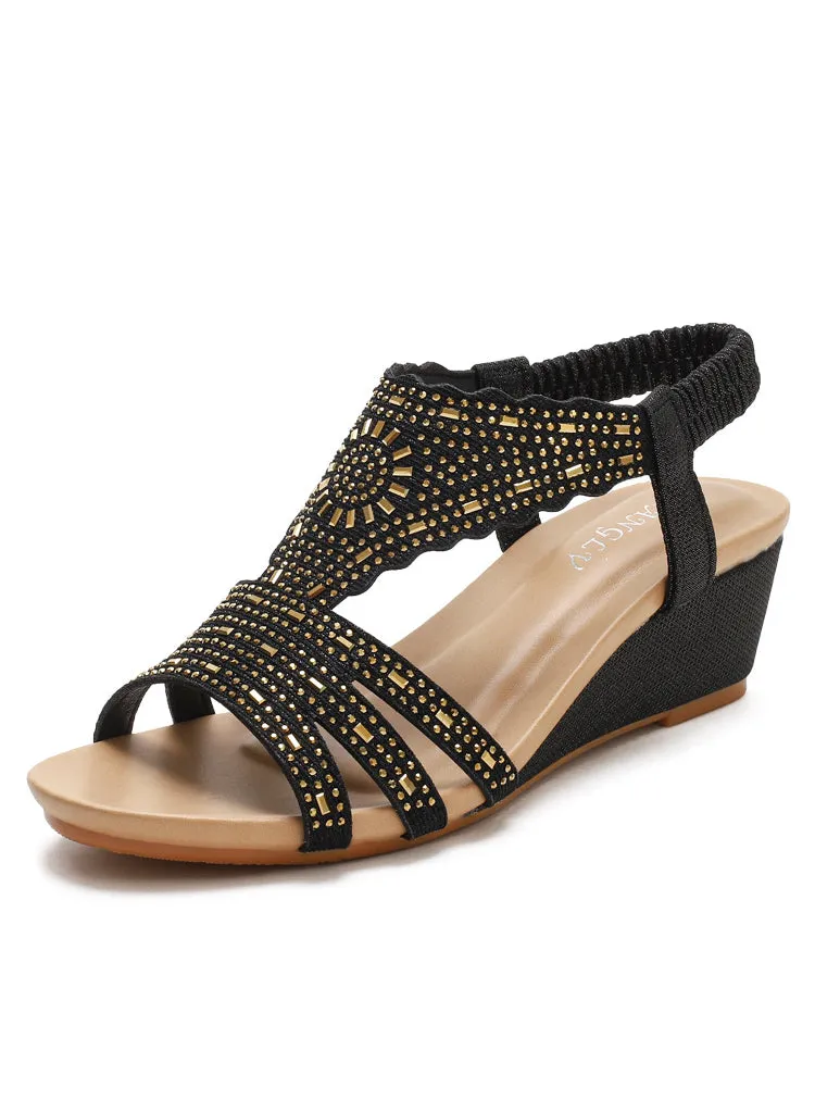 Bohemian Rhinestone Wedge Sandals