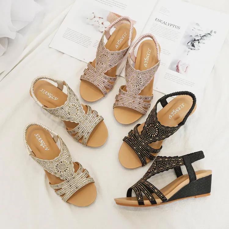 Bohemian Rhinestone Wedge Sandals