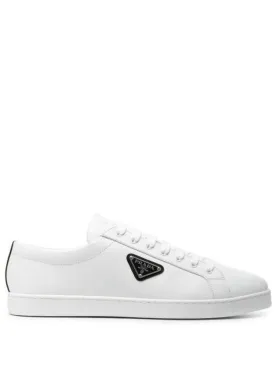 Brushed Leather Low Top Sneakers White Black