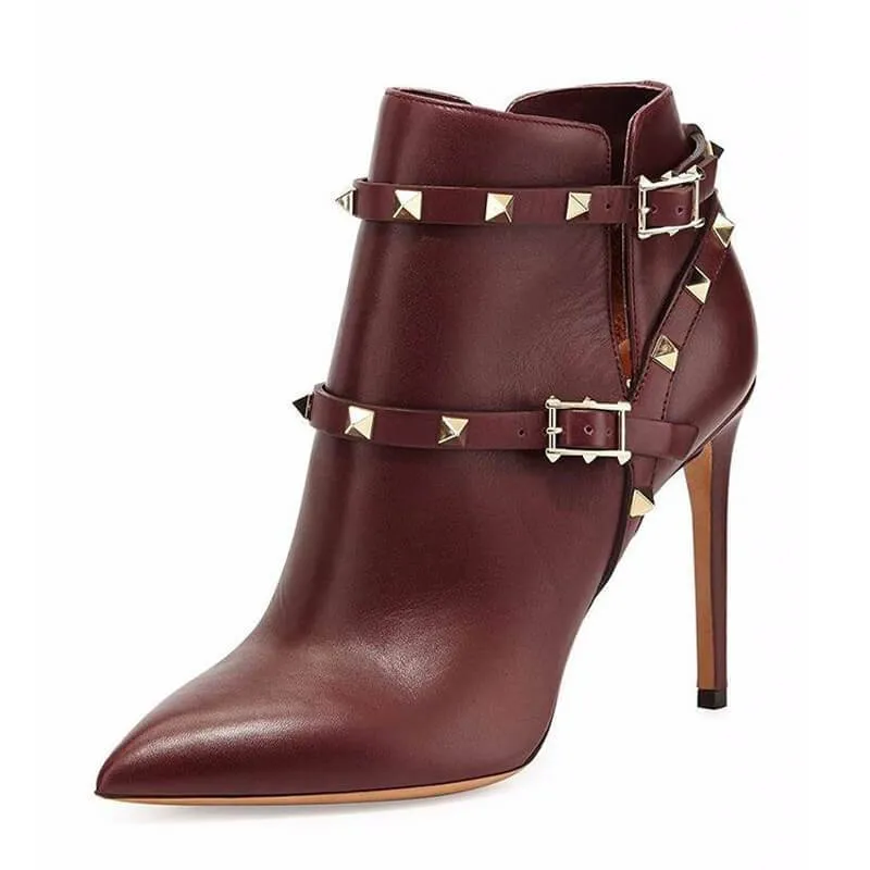 Buckle Rivet High Heel Ankle Boots