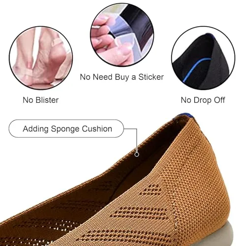 Buyrew Women's Casual Cute Travel Comfortable Breathable Soft Light Flats Pointed Toe Ballet Shoes Knit Dress Shoes Low Wedge Slip On Arch Support Walking Office Business Flats Black-3 Size 10