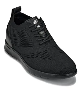 CALTO - X2211 - 2.4 Inches Taller (Black/Black Sole) - Lace Up Casual Walker - Lightweight