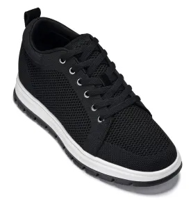 CALTO - X2322 - 2.4 Inches Taller (Black/White & Black Sole) - Lace Up Casual Sneaker - Lightweight