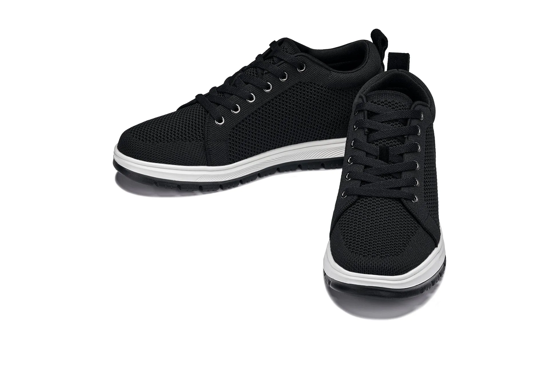 CALTO - X2322 - 2.4 Inches Taller (Black/White & Black Sole) - Lace Up Casual Sneaker - Lightweight