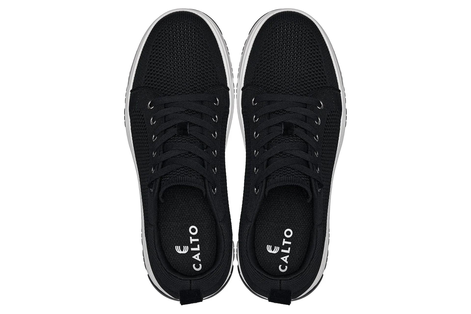 CALTO - X2322 - 2.4 Inches Taller (Black/White & Black Sole) - Lace Up Casual Sneaker - Lightweight