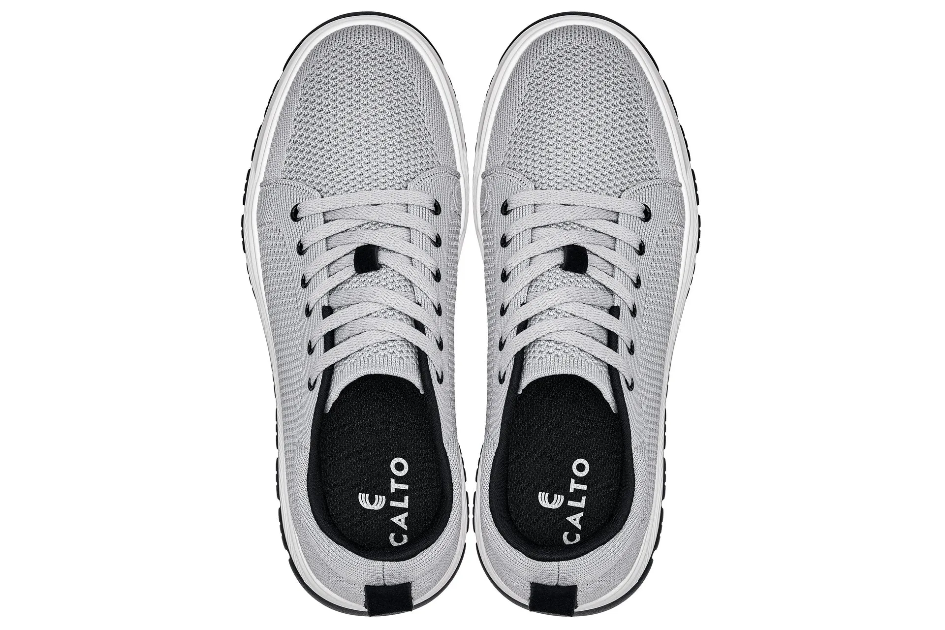 CALTO - X2324 - 2.4 Inches Taller (Pewter Grey/White & Black Sole) - Lace Up Casual Sneaker - Lightweight