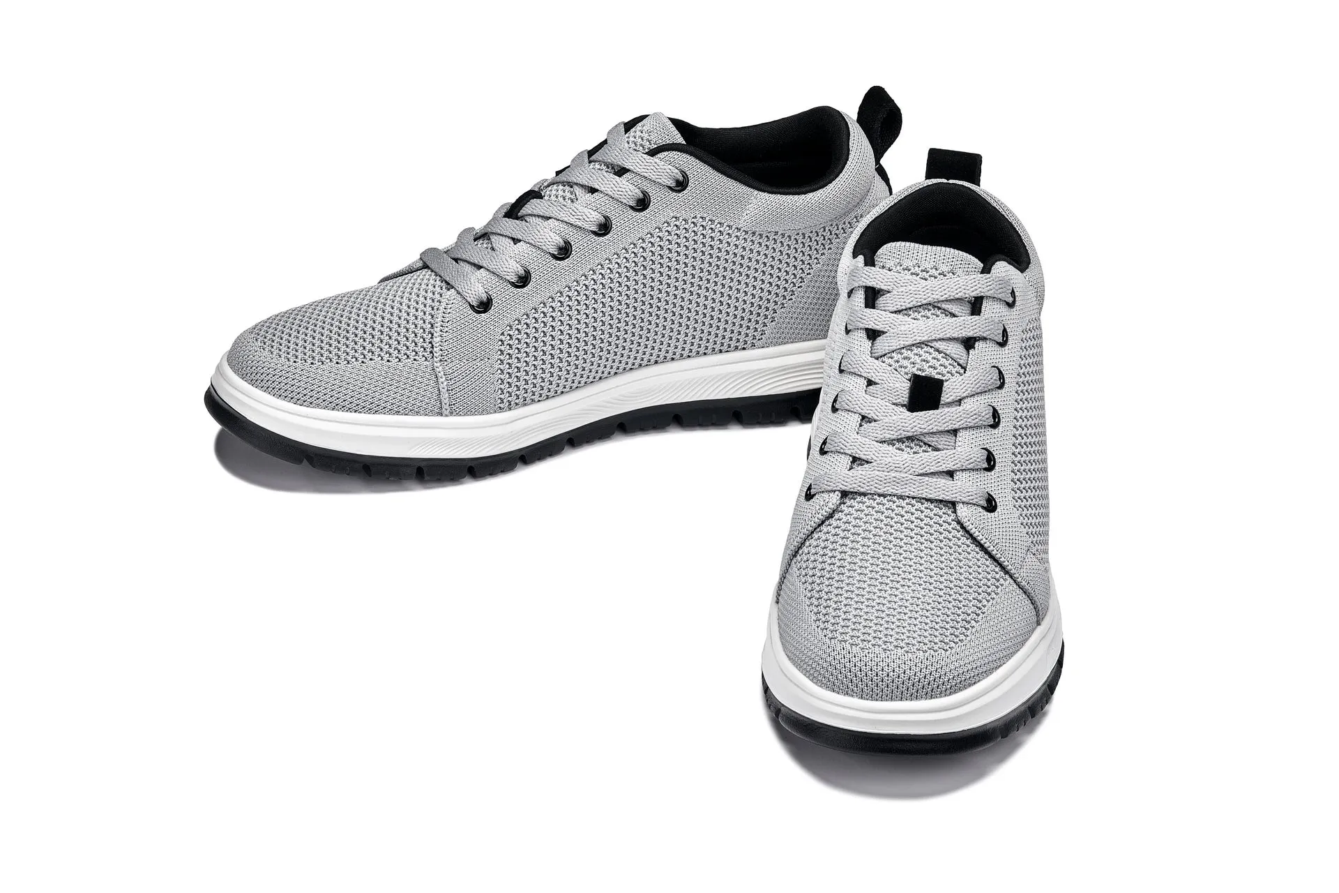 CALTO - X2324 - 2.4 Inches Taller (Pewter Grey/White & Black Sole) - Lace Up Casual Sneaker - Lightweight