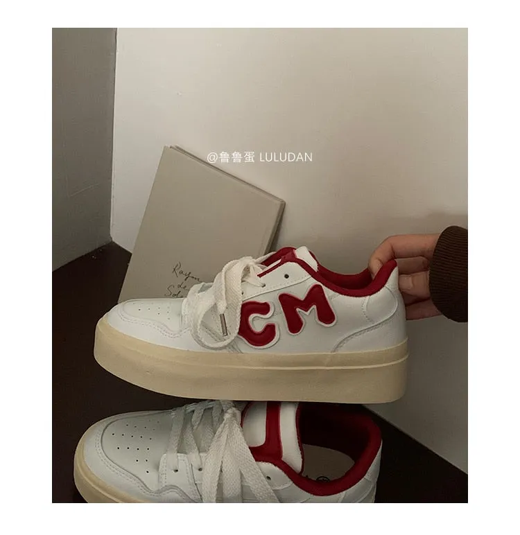 Chicmy INS Brand Leather Women's Sneakers White Platform Casual Lace Up Flats Woman Sports Sneakers Female Vulcanized Shoes 2023 NEW