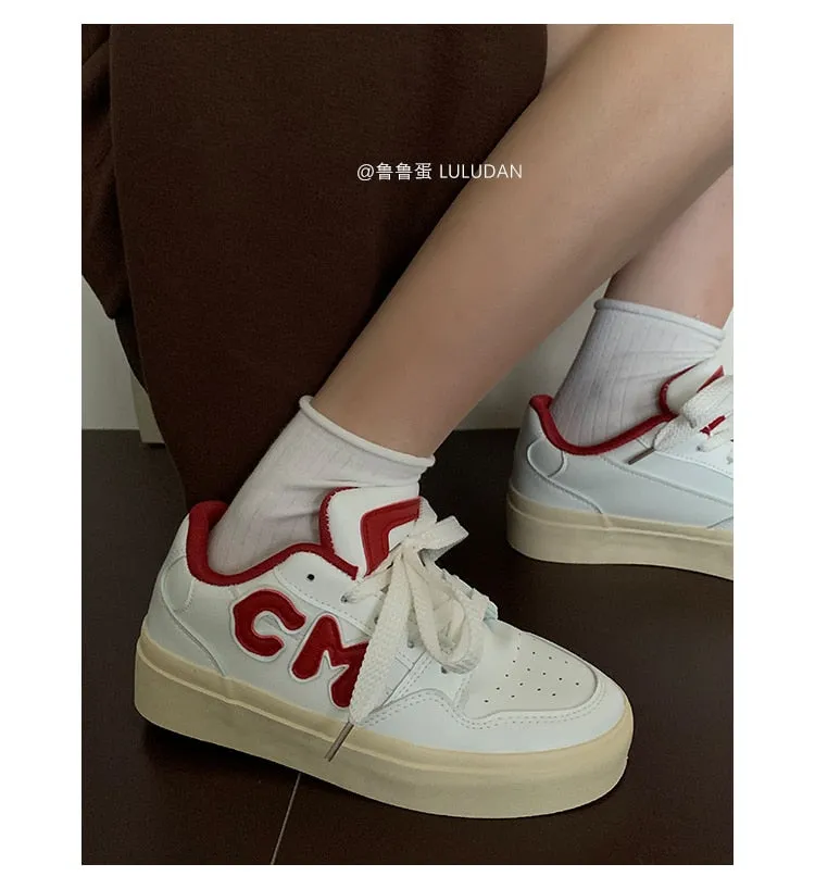 Chicmy INS Brand Leather Women's Sneakers White Platform Casual Lace Up Flats Woman Sports Sneakers Female Vulcanized Shoes 2023 NEW