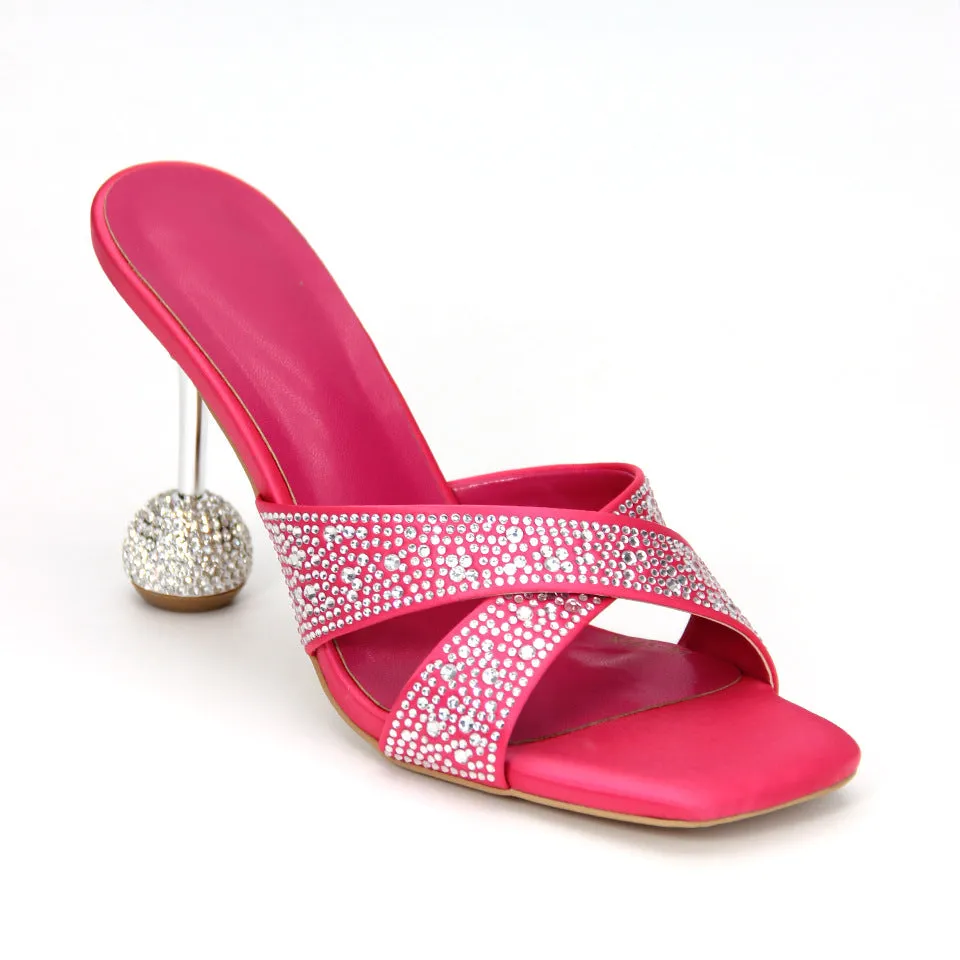 Crystal Sphere and Studded High Heels Sandals