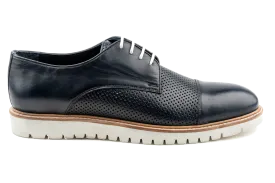 Debbano Rex Lug Sole Derby Shoes, Top Grain Leather Spring & Summer Derby Shoes That Feel Like Sneakers, Breathable Perforated Derby Sneakers , Cap Toe Derby Shoes, Navy Derby Shoes for Men