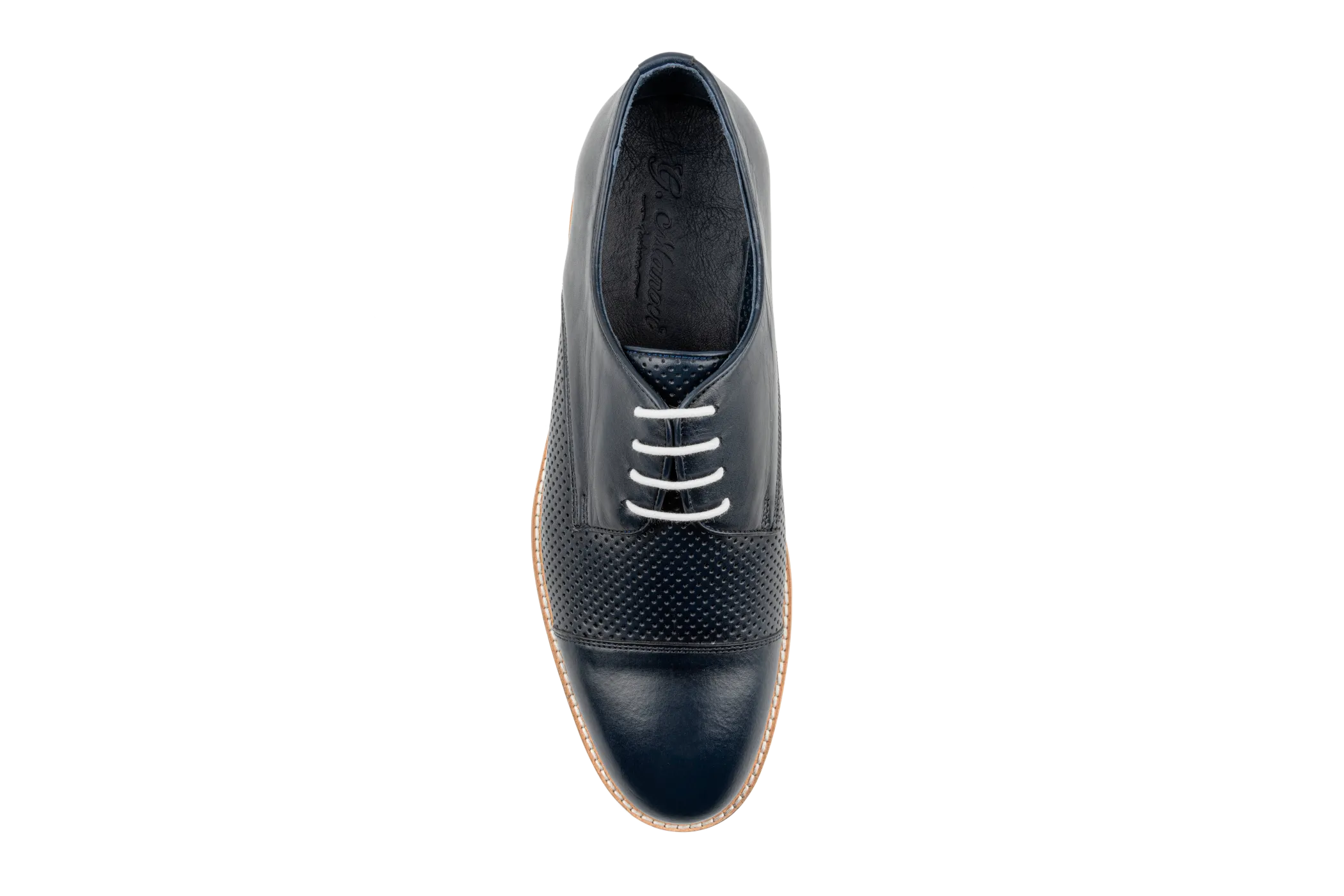 Debbano Rex Lug Sole Derby Shoes, Top Grain Leather Spring & Summer Derby Shoes That Feel Like Sneakers, Breathable Perforated Derby Sneakers , Cap Toe Derby Shoes, Navy Derby Shoes for Men