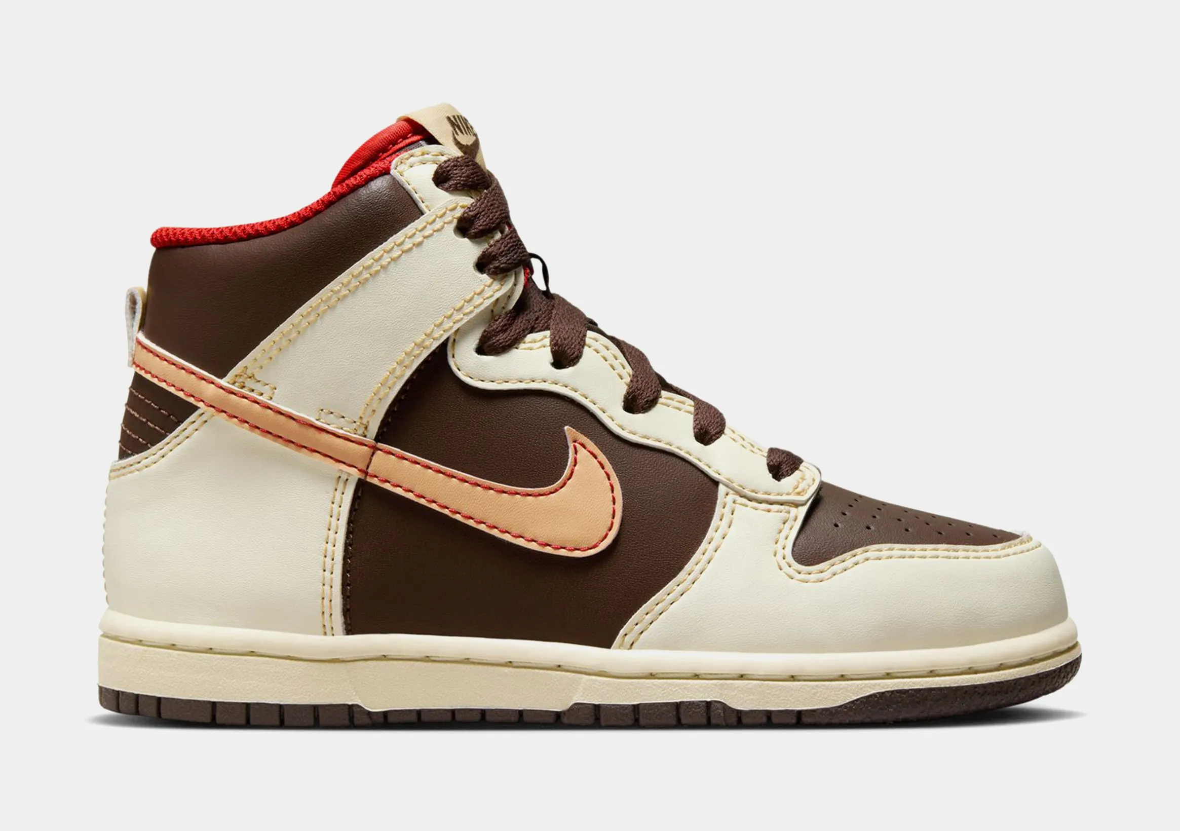 Dunk High Preschool Lifestyle Shoes( Baroque Brown/Sesame/Coconut Milk/Mystic Red)