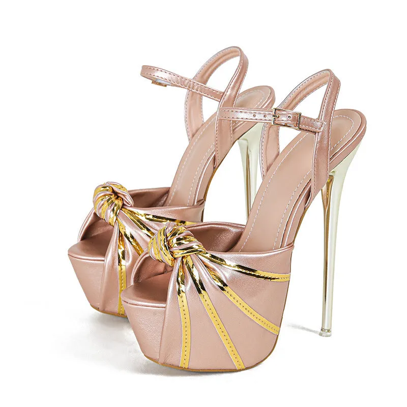 Elegant Style for Summer Days Golden Bow Peep-Toe Sandals