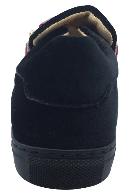 Fascani Boy's and Girl's Side Zip Slip-On Sneaker Shoes, Black Velvet/Red Pony Hair