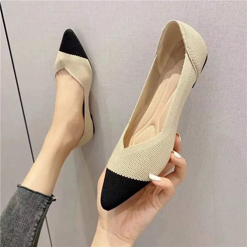 Fashion Knitted Breathable Non slip Pointed Flat Shoes