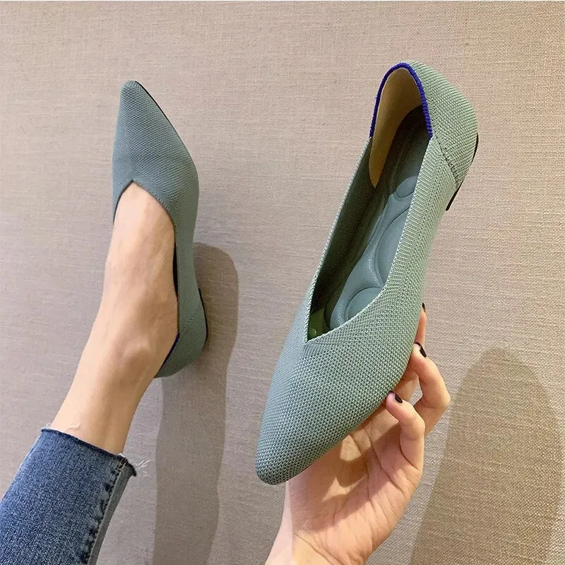 Fashion Knitted Breathable Non slip Pointed Flat Shoes