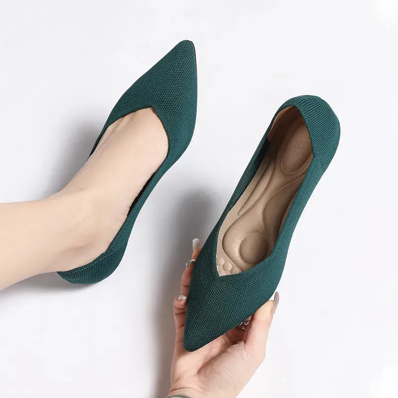 Fashion Knitted Breathable Non slip Pointed Flat Shoes