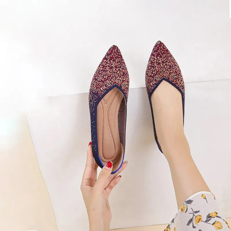 Fashion Knitted Breathable Non slip Pointed Flat Shoes