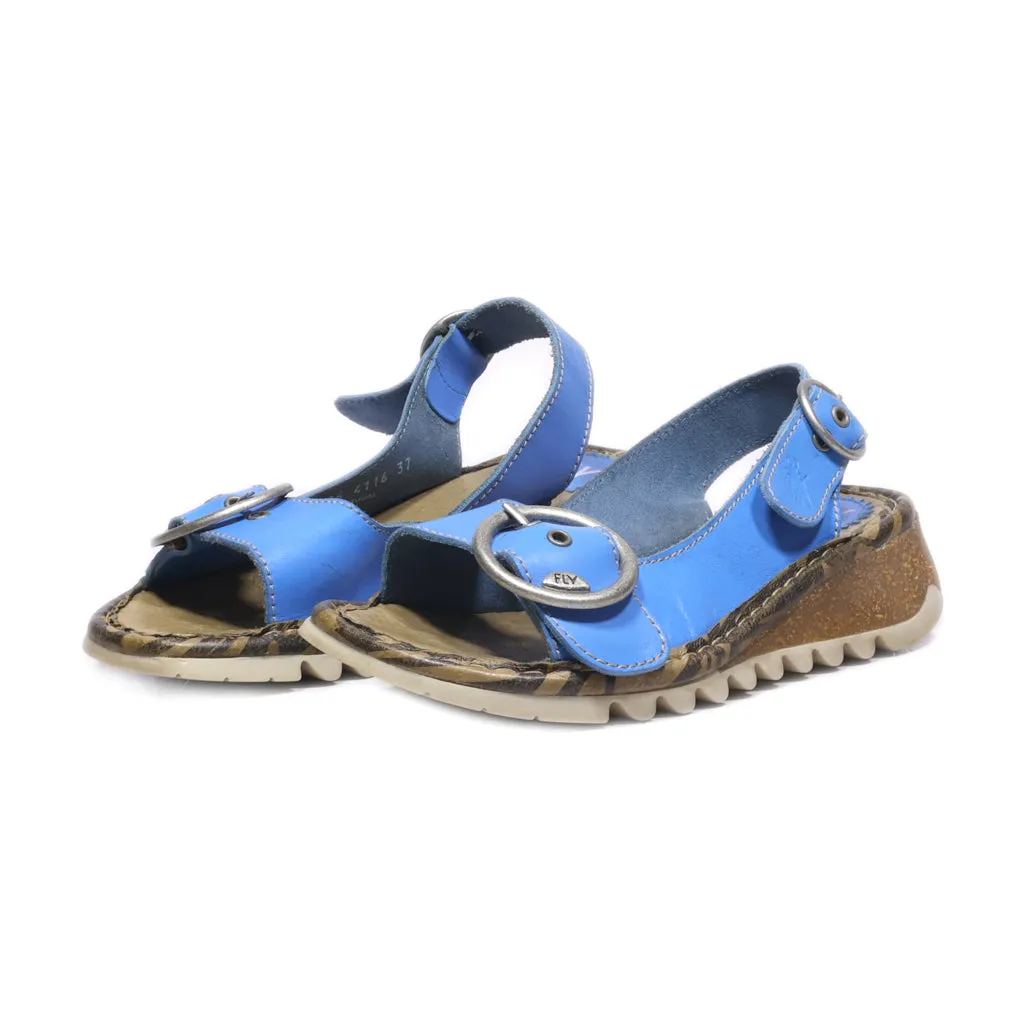 Fly London Flat Sandals Leather Blue Colour For Women