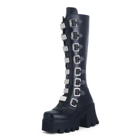 Funki Buys | Boots | Women's Gothic Buckle Plate Platform Boot