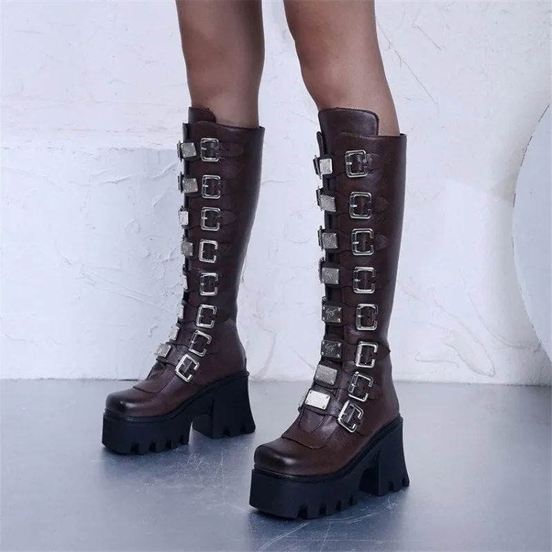 Funki Buys | Boots | Women's Gothic Buckle Plate Platform Boot