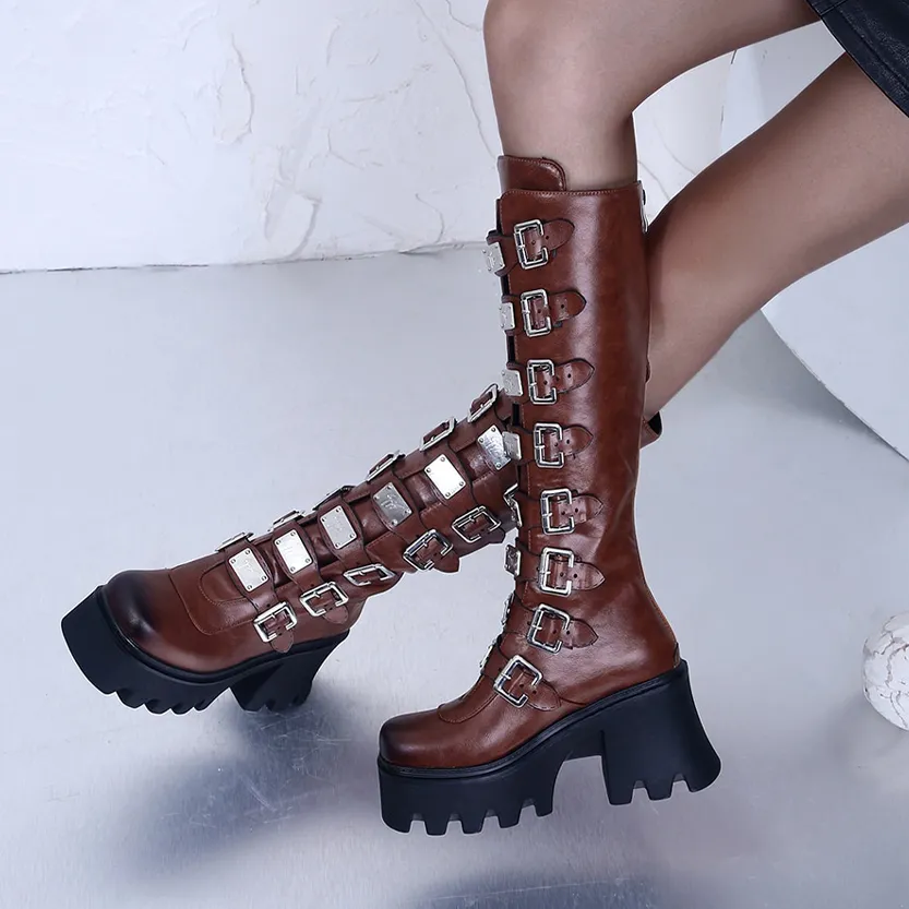 Funki Buys | Boots | Women's Gothic Buckle Plate Platform Boot