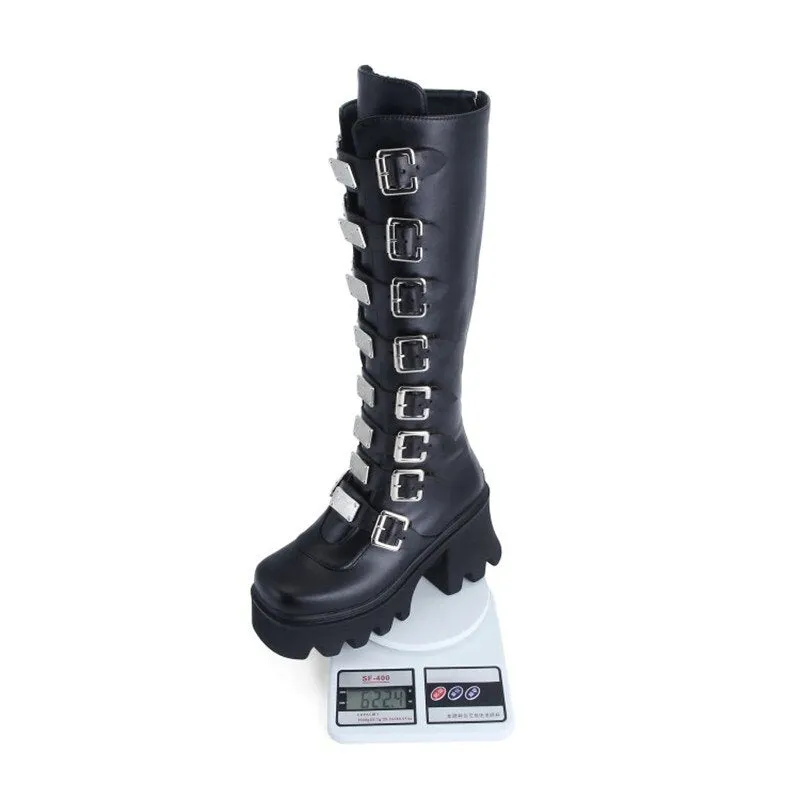 Funki Buys | Boots | Women's Gothic Buckle Plate Platform Boot