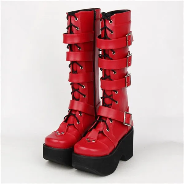 Funki Buys | Boots | Women's Gothic Punk 4 Strap Platform Boot