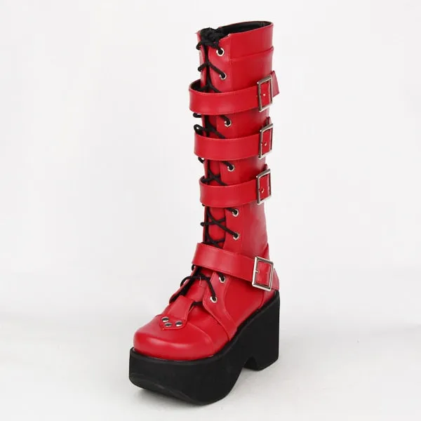 Funki Buys | Boots | Women's Gothic Punk 4 Strap Platform Boot