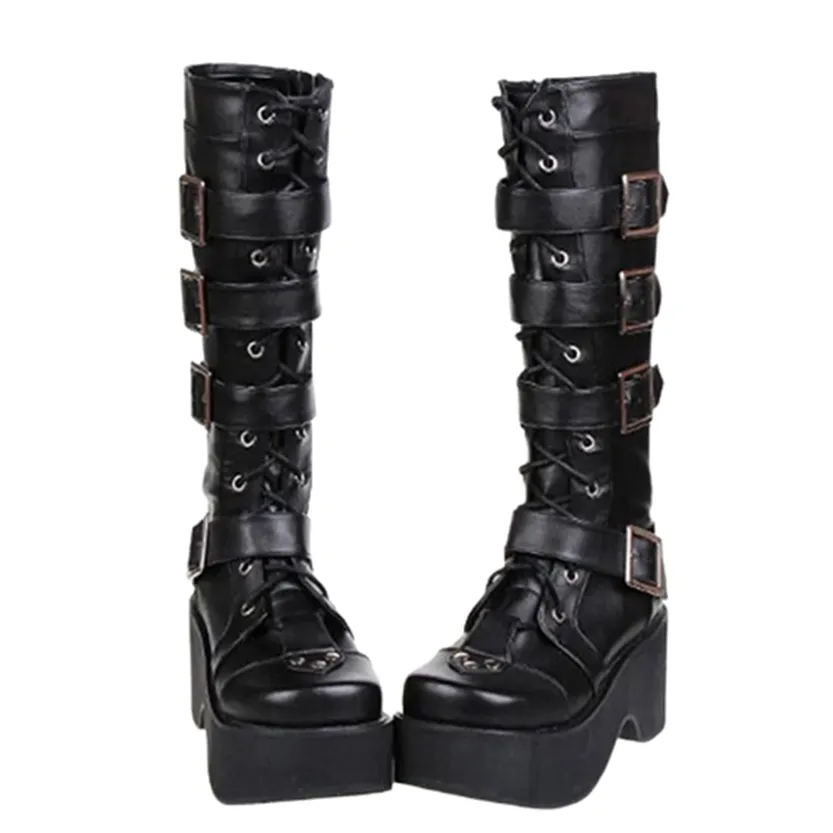 Funki Buys | Boots | Women's Gothic Punk 4 Strap Platform Boot