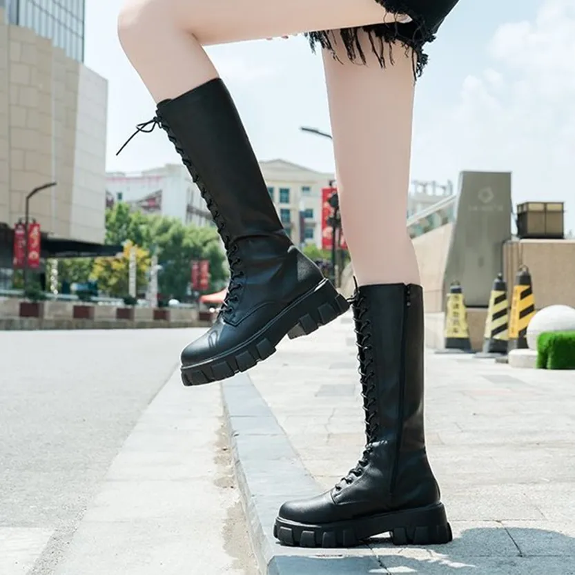 Funki Buys | Boots | Women's Knee-High Platform Lace Up Boot