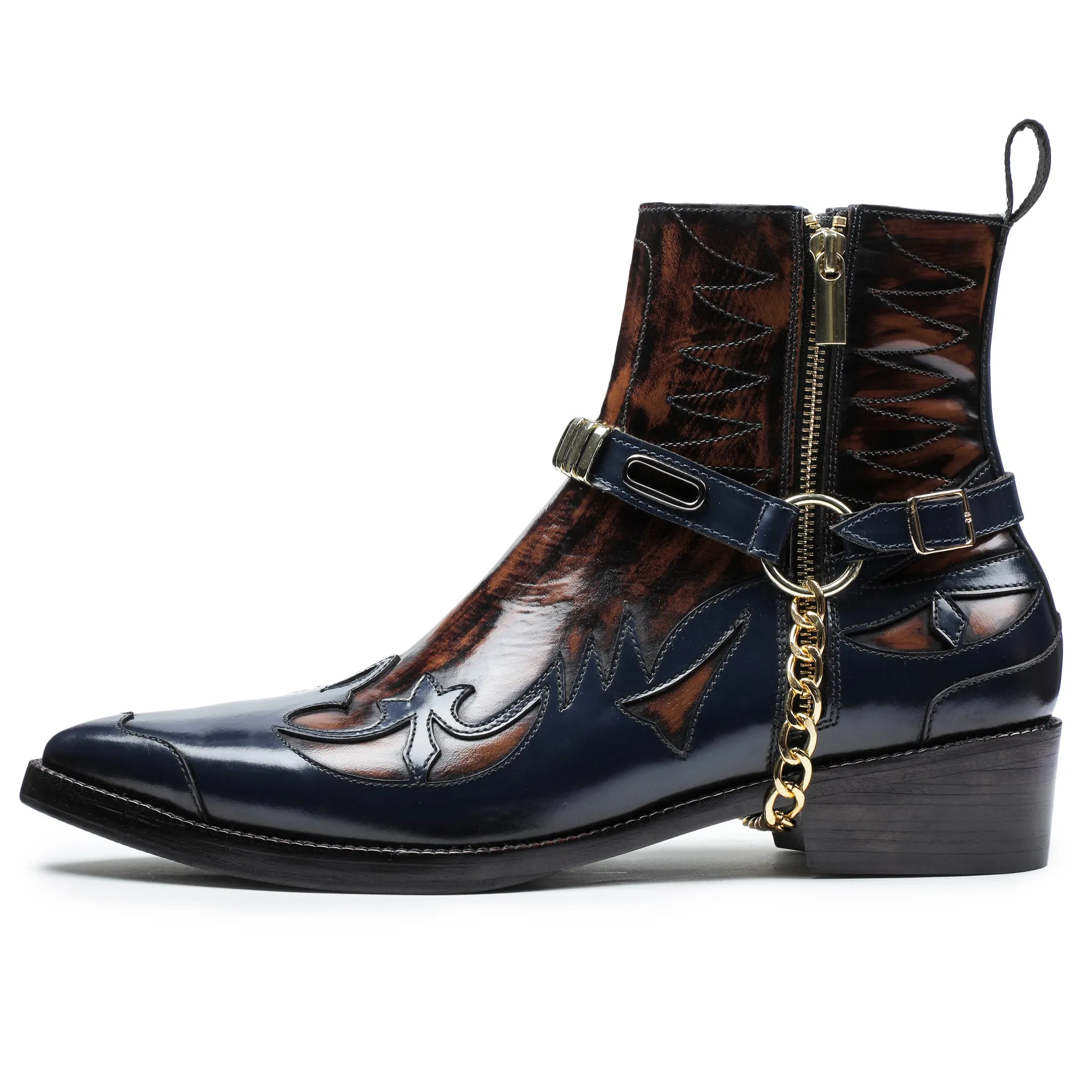 Harness Boots- Navy & Brown