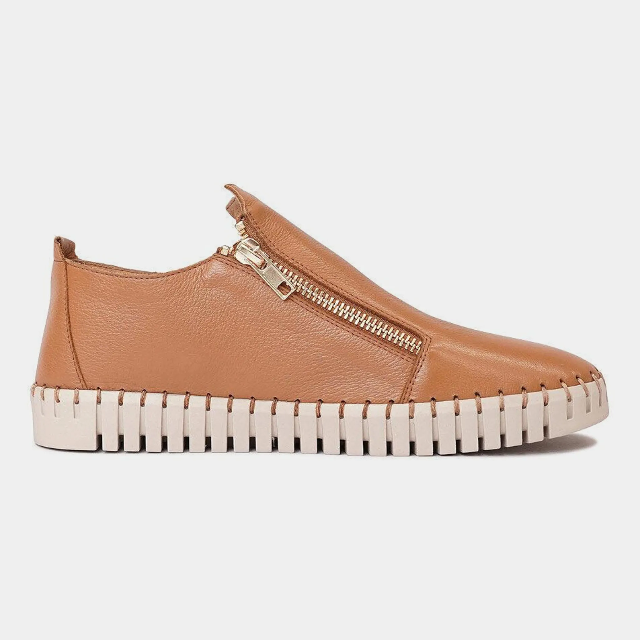 Havika Dark Tan/Almond Sole Leather Sneakers