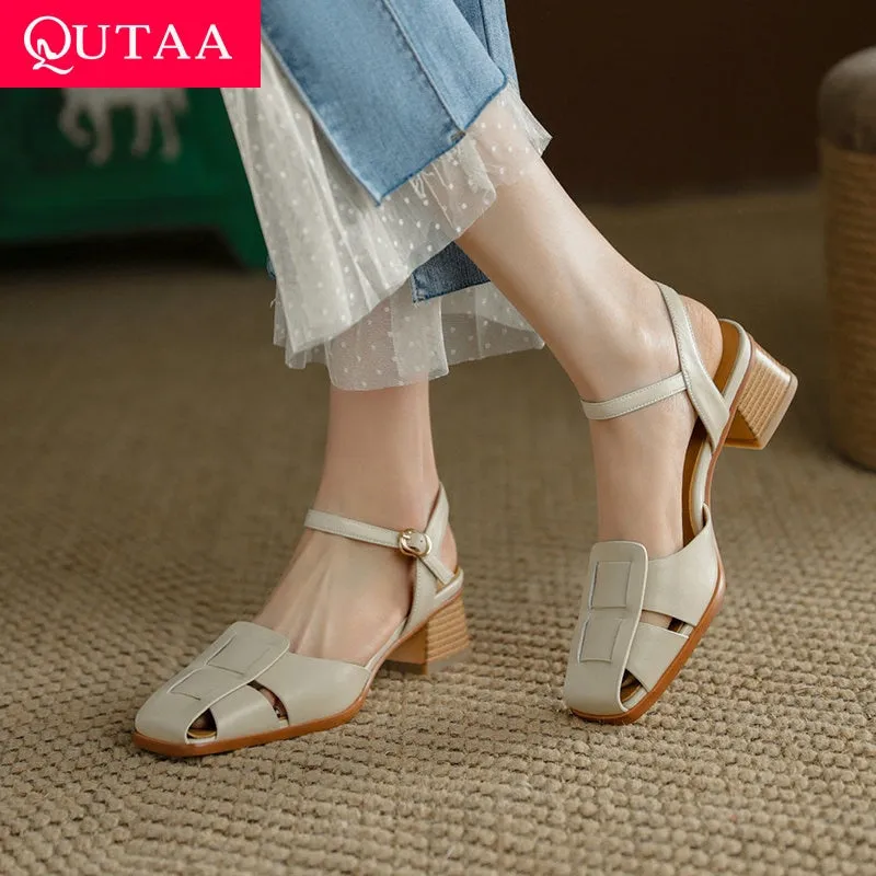 High Heel Genuine Leather Ankle Strap Platform Sandals