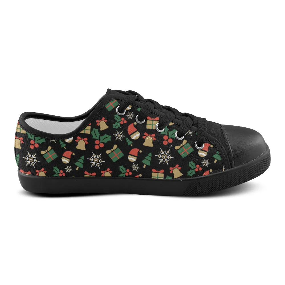 Kid's Christmas Elements Print Canvas Low Top Shoes (Black)